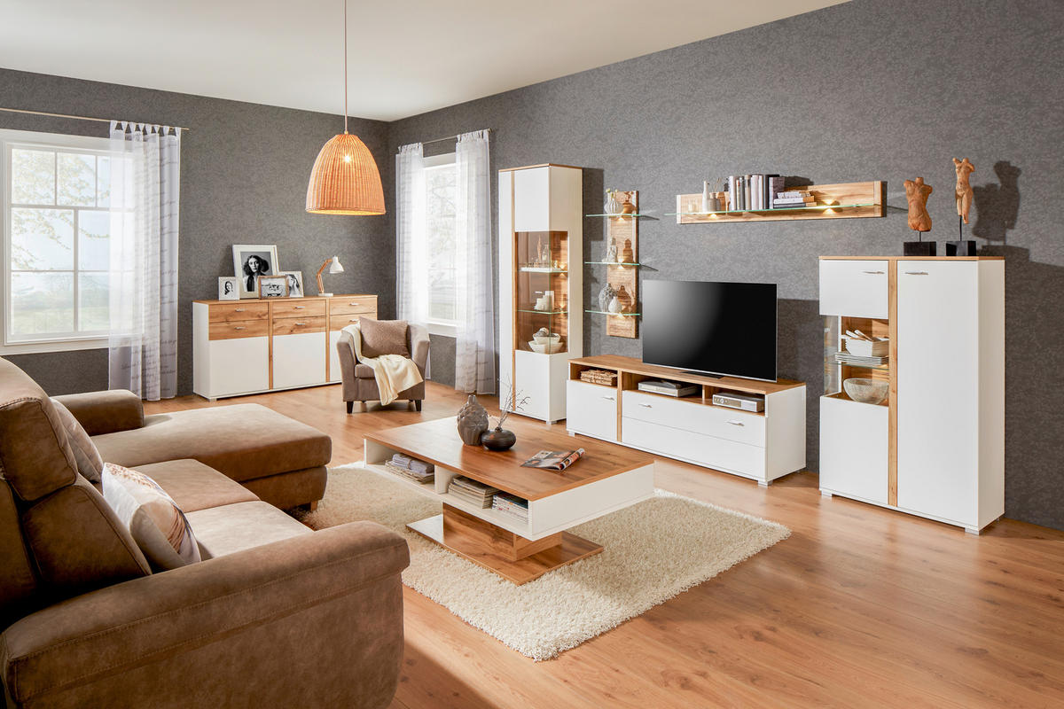 POLIČNI ELEMENT boja hrasta  - boja hrasta, Moderno, staklo/pločasti materijal (38/110/19cm) - Hom`in