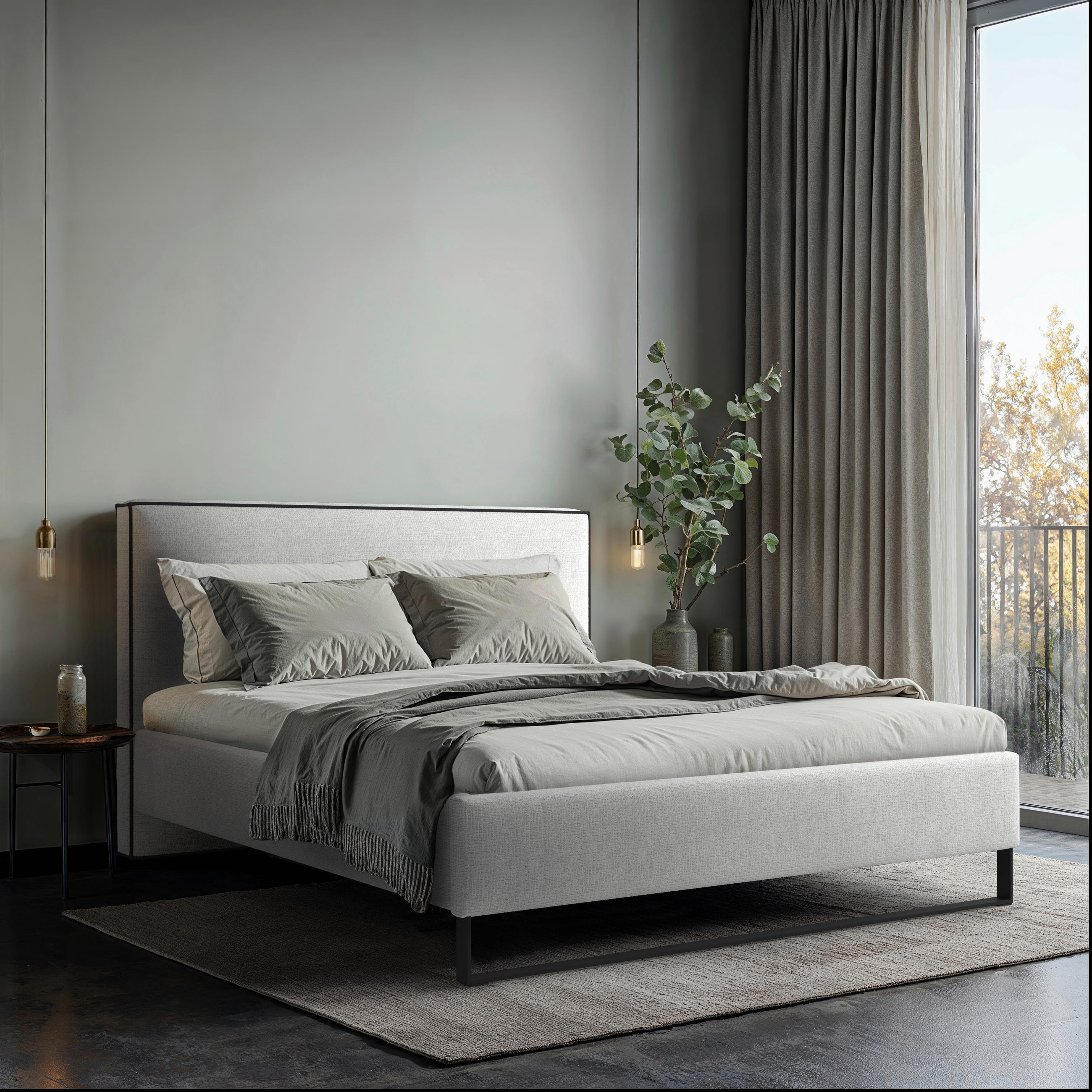 POLSTERBETT 180/200 cm,  in Naturfarben, gepolstertes Kopfteil, Lattenrost, Bettkasten,  - Schwarz/Naturfarben, MODERN, Holz/Holzwerkstoff (180/200cm) - MID.YOU