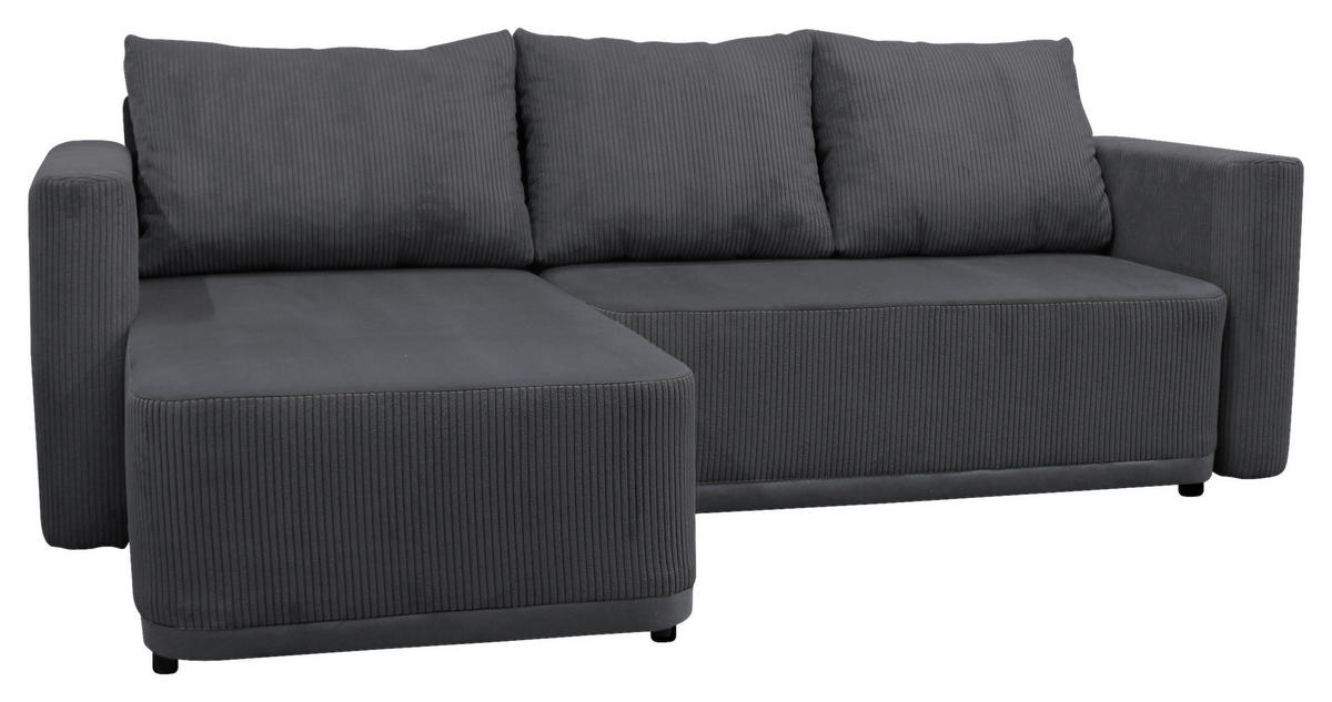 ECKSOFA STELLA Dunkelgrau Plüsch Rückenkissen, Bettkasten  - Dunkelgrau/Schwarz, Design, Kunststoff/Textil (166/234cm) - MID.YOU
