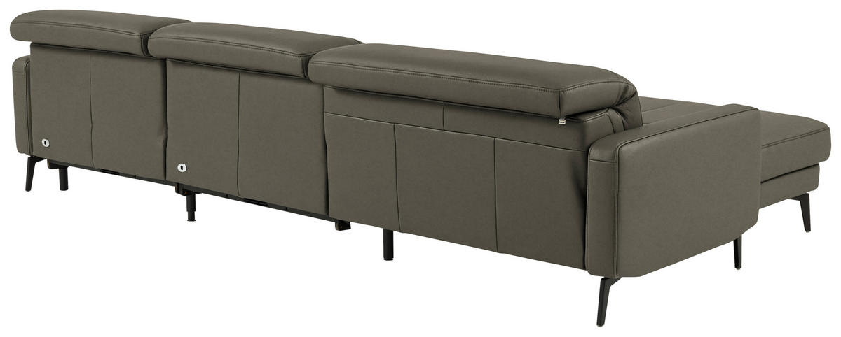 ECKSOFA  Echtleder Graubraun  - Graubraun/Schwarz, Design, Leder/Metall (179/323cm) - Dieter Knoll
