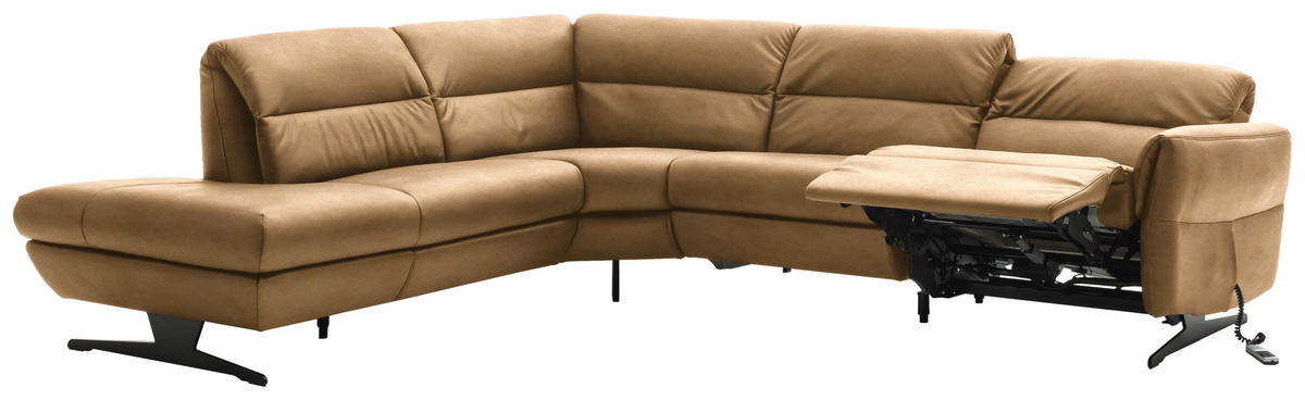 ECKSOFA in Echtleder Honig  258/286 cm  - Schwarz/Honig, Design, Leder/Metall (258/286cm) - Schöner Wohnen