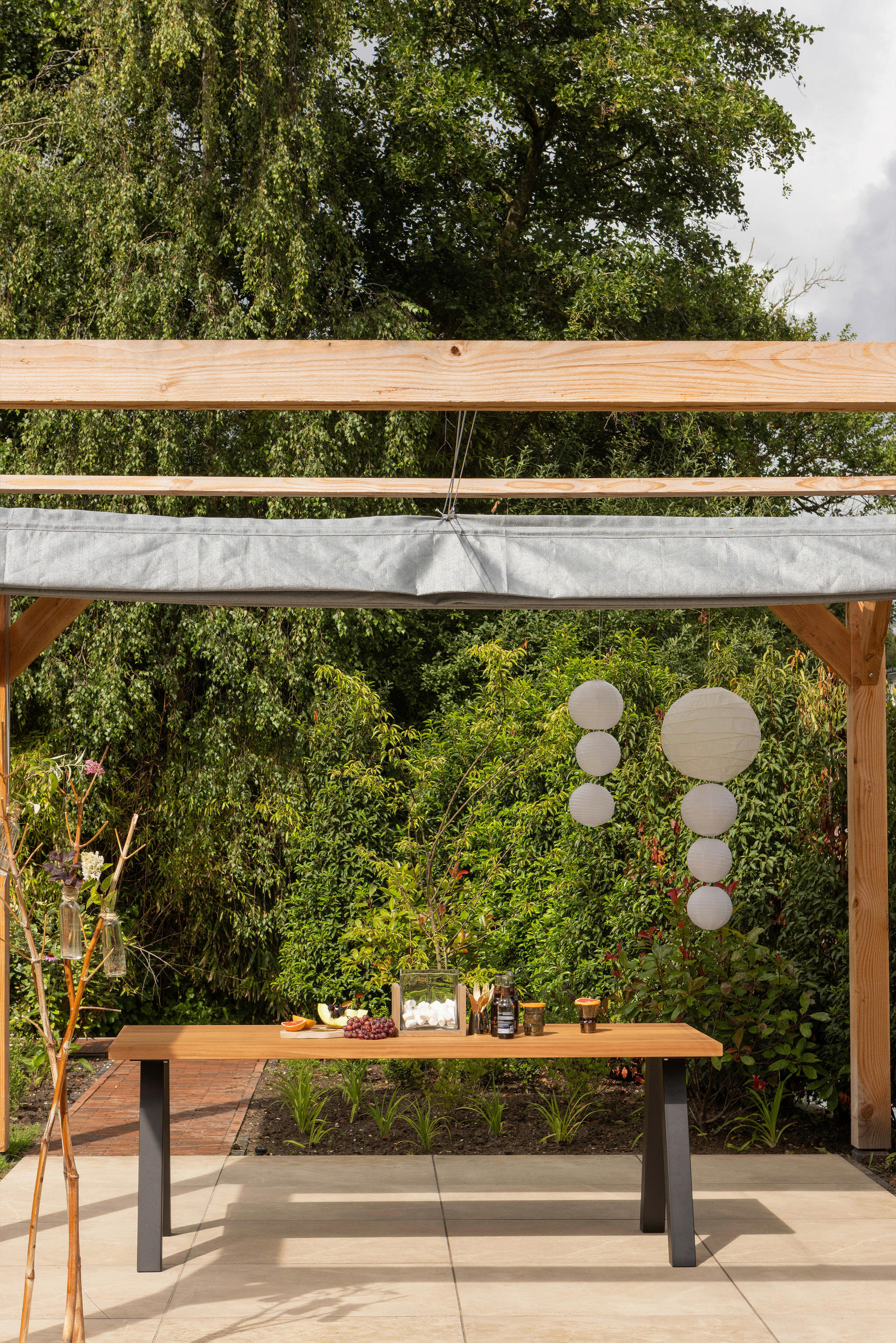 GARTENTISCH 210/81/75 cm Holz, Metall rechteckig  - Schwarz/Naturfarben, MODERN, Holz/Metall (210/81/75cm) - Livetastic