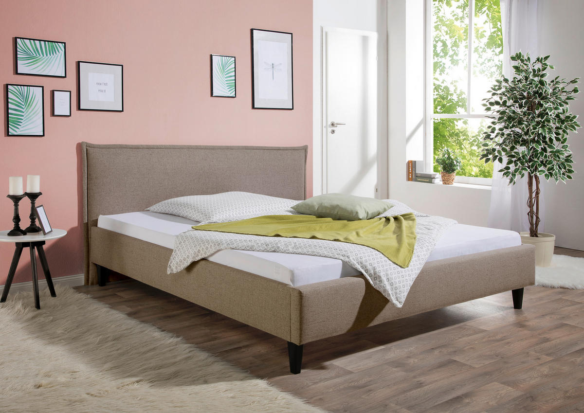 POLSTERBETT 160/200 cm,  in Hellbraun,  - Hellbraun/Schwarz, MODERN, Holz/Textil (160/200cm) - Livetastic
