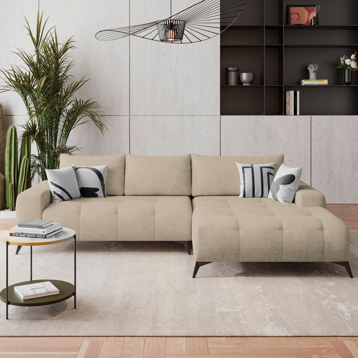 HÖRNSOFFA i flatväv beige  - beige/svart, Trend, metall/textil (290/175cm) - MID.YOU