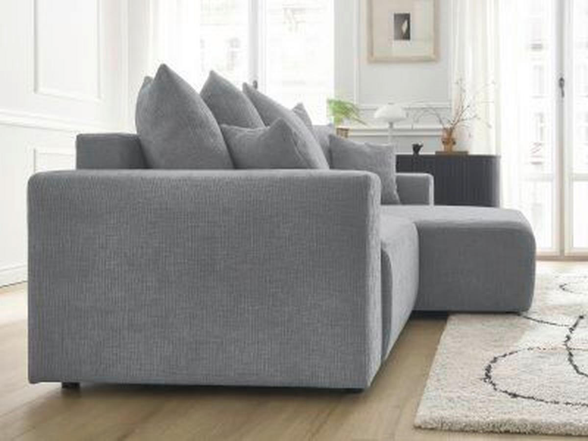 ECKSOFA Ottomane rechts  ATILLA Dunkelgrau Struktur  - Dunkelgrau/Schwarz, MODERN, Kunststoff/Textil (244/149cm)