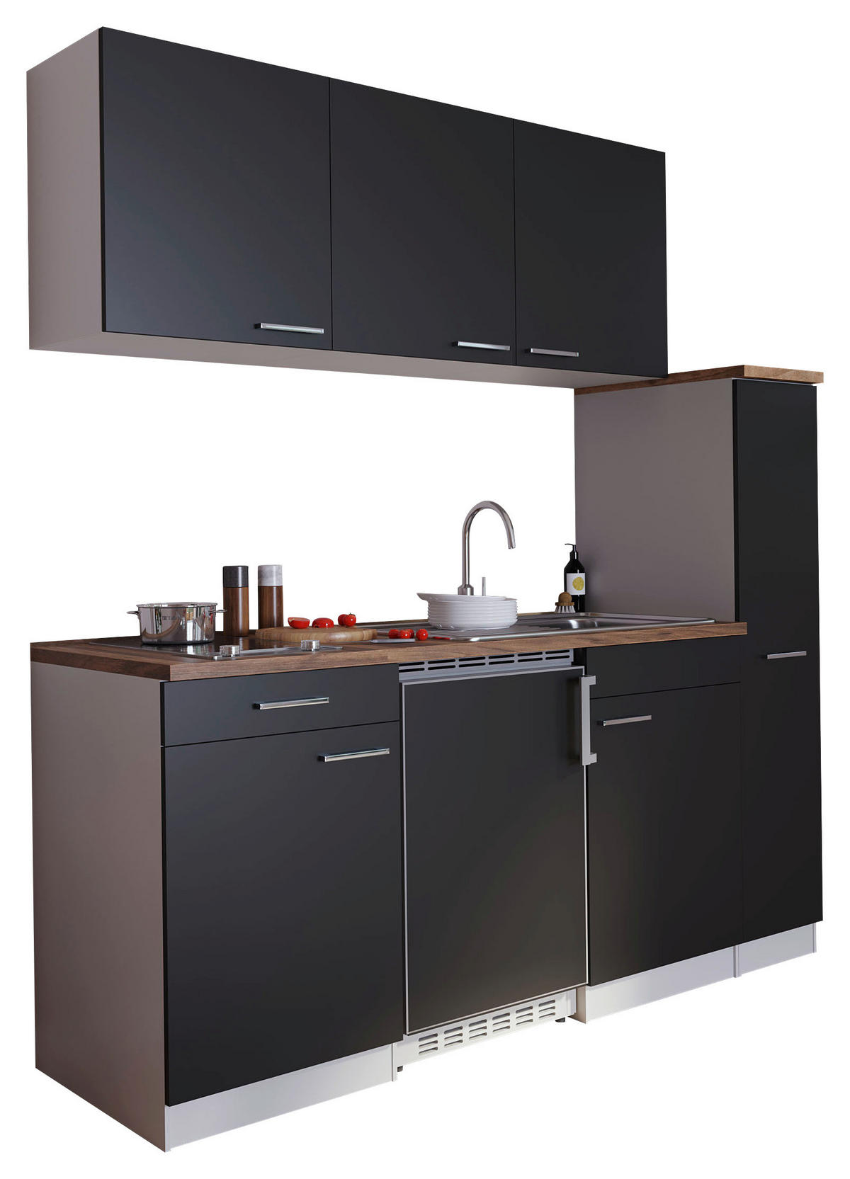 KÜCHENBLOCK 180/200/60 cm   in Schwarz  - Nussbaumfarben/Alufarben, Basics, Holzwerkstoff/Kunststoff (180/200/60cm) - Respekta