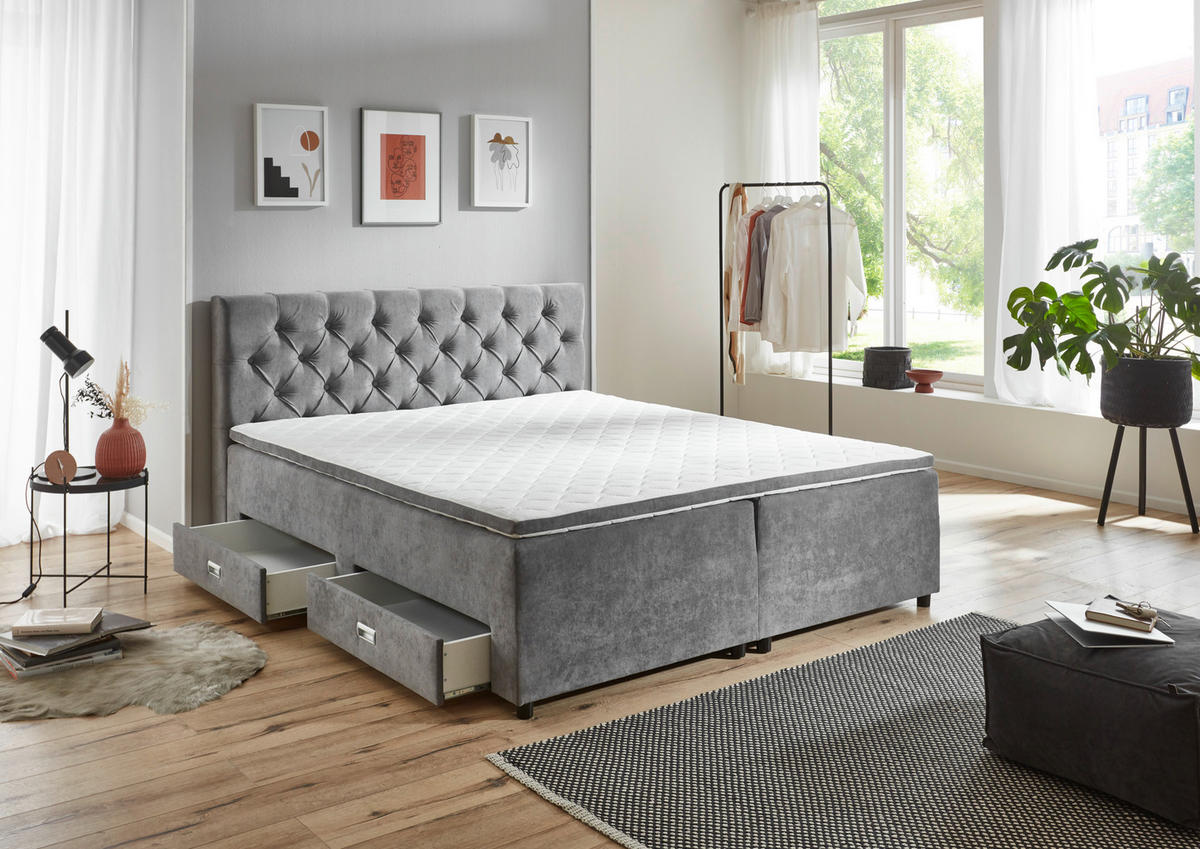 BOXBETT 180/200 cm  in Grau  - Grau, MODERN, Kunststoff/Textil (180/200cm) - MID.YOU