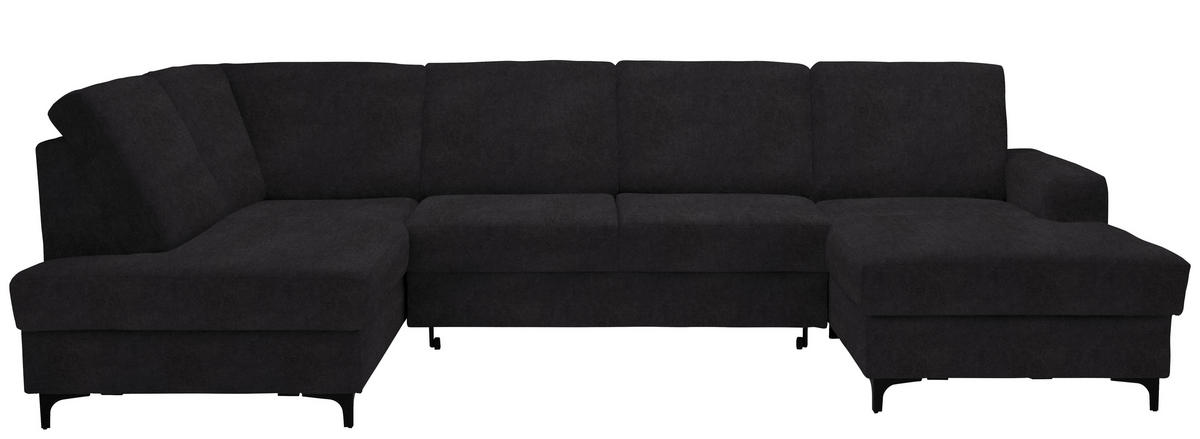 WOHNLANDSCHAFT in Flachgewebe Graphitfarben  - Schwarz/Graphitfarben, KONVENTIONELL, Textil/Metall (185/317/167cm) - Stylife