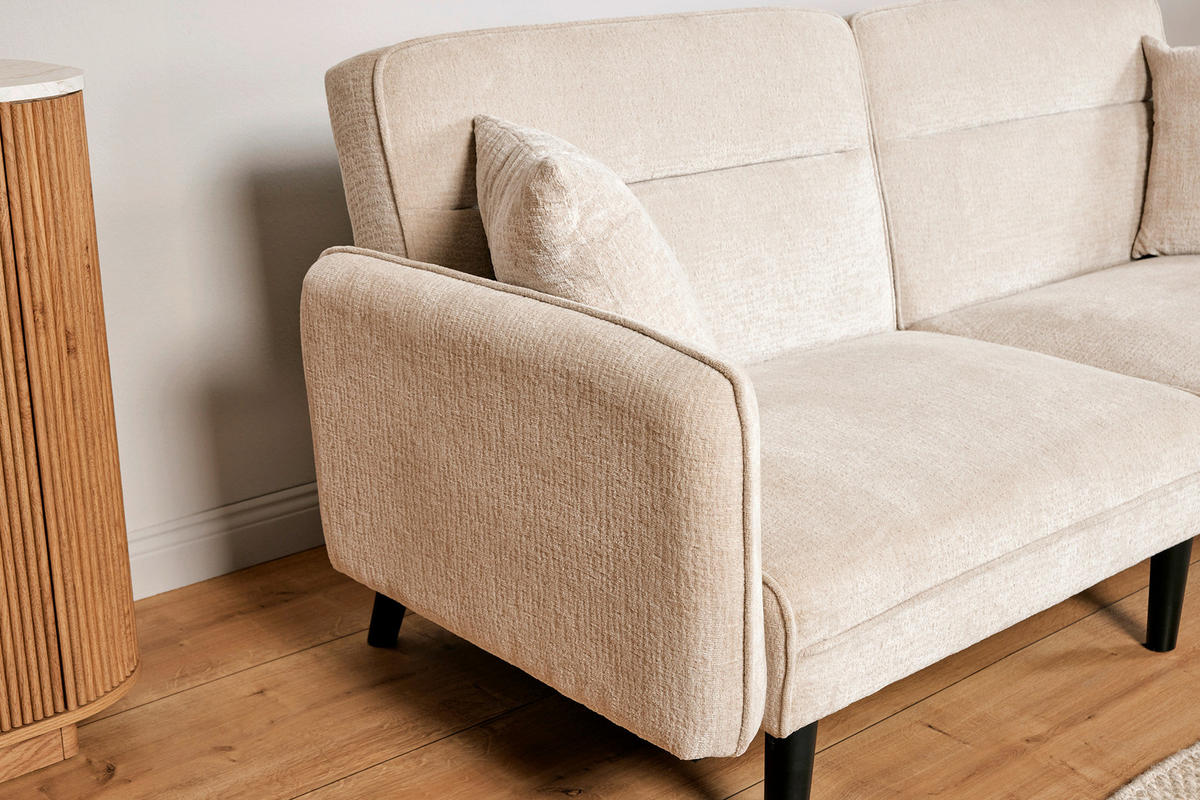 SCHLAFSOFA Bouclé Champagner  - Champagner/Schwarz, MODERN, Holz/Textil (191/83/84cm) - Livetastic