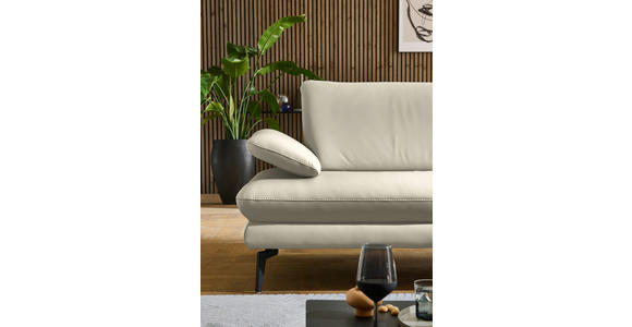 ECKSOFA in Echtleder Ecru 308/195 cm - Ecru/Schwarz, Design, Leder/Metall (308/195cm) - Dieter Knoll