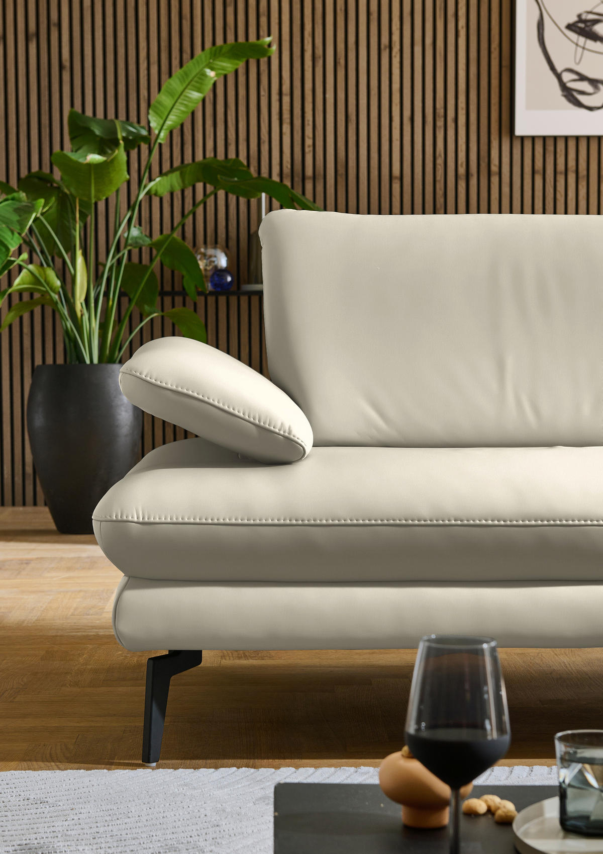 ECKSOFA in Echtleder Ecru  - Ecru/Schwarz, Design, Leder/Metall (308/195cm) - Dieter Knoll