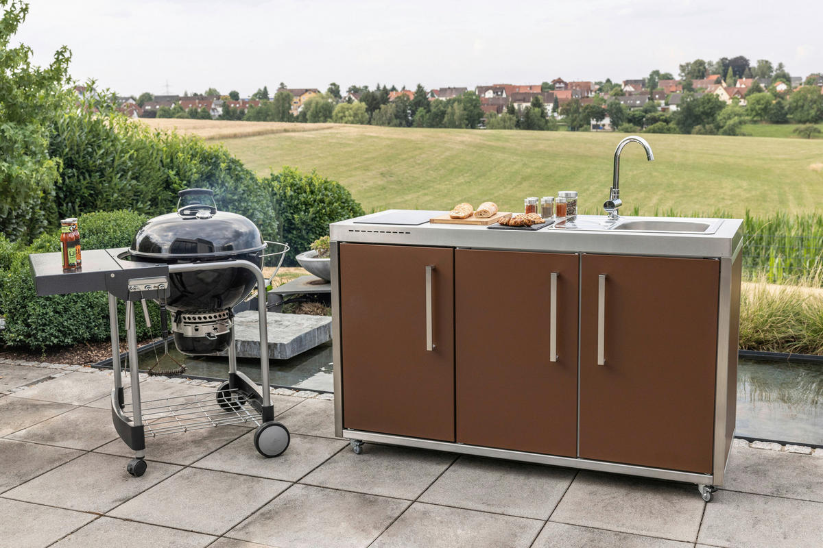 OUTDOORKÜCHE - Sandfarben/Edelstahlfarben, Basics, Metall (157/98/62cm)