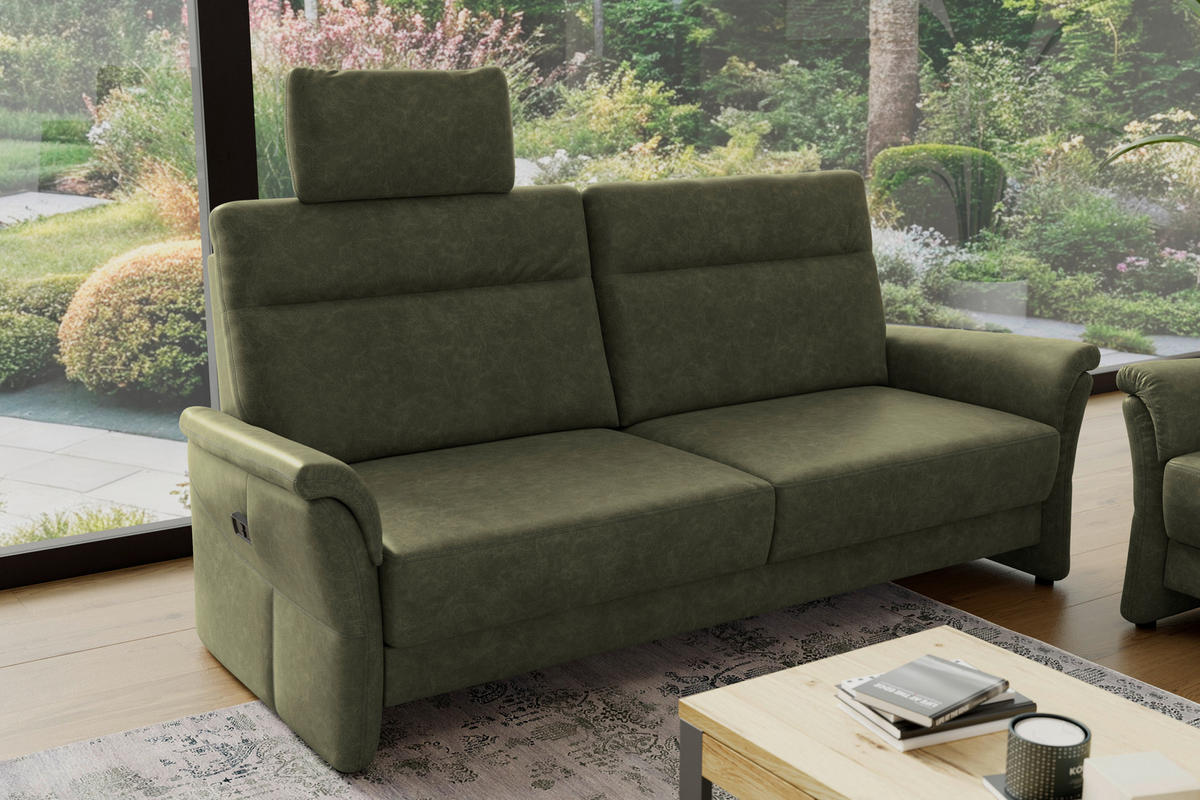 3,5-SITZER - Schwarz/Olivgrün, Konventionell, Kunststoff/Textil (205/98/91cm) - Elegando