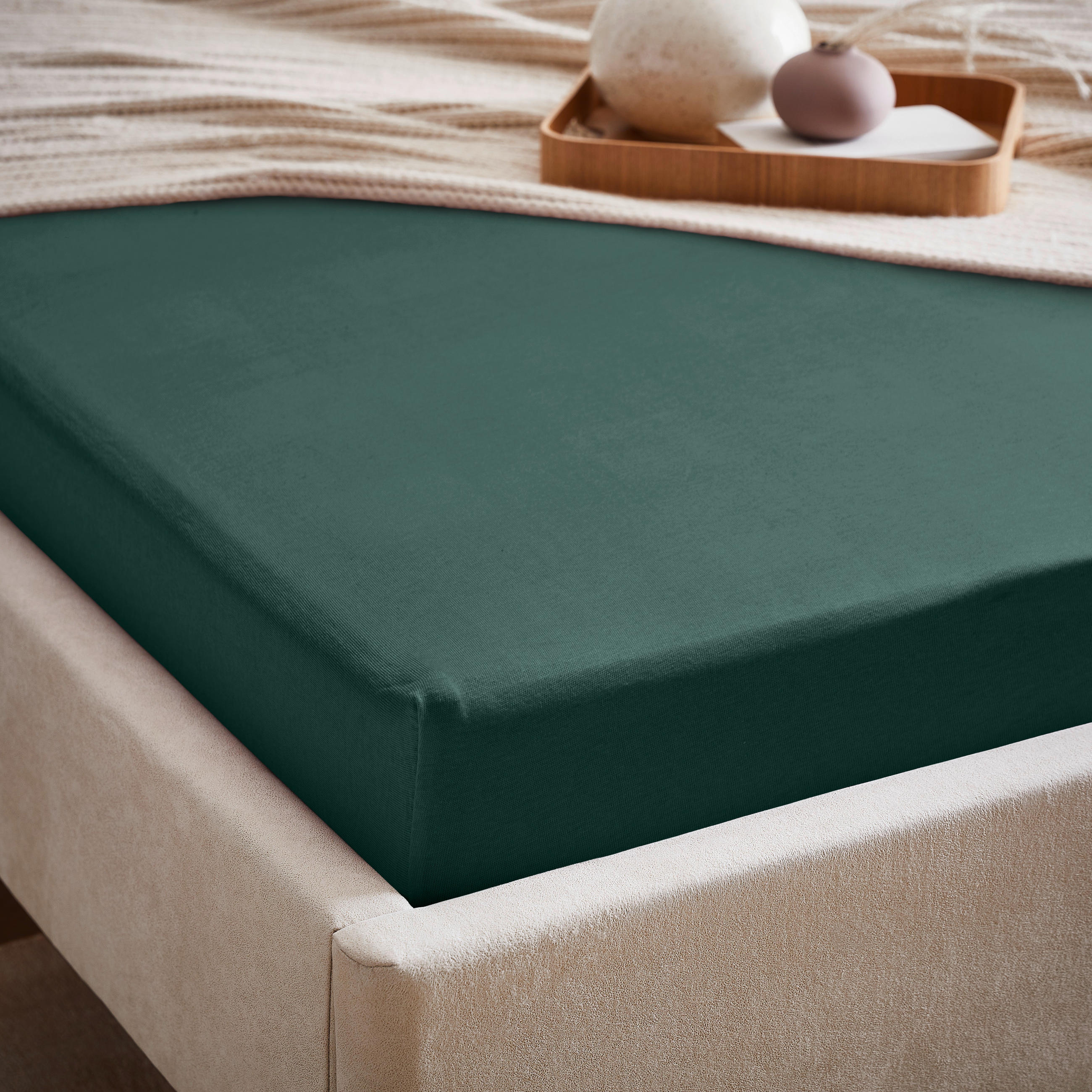 Flanell-Spannleintuch 200/200 cm Biber  - Dunkelgrün, KONVENTIONELL, Textil (200/200cm) - Esposa