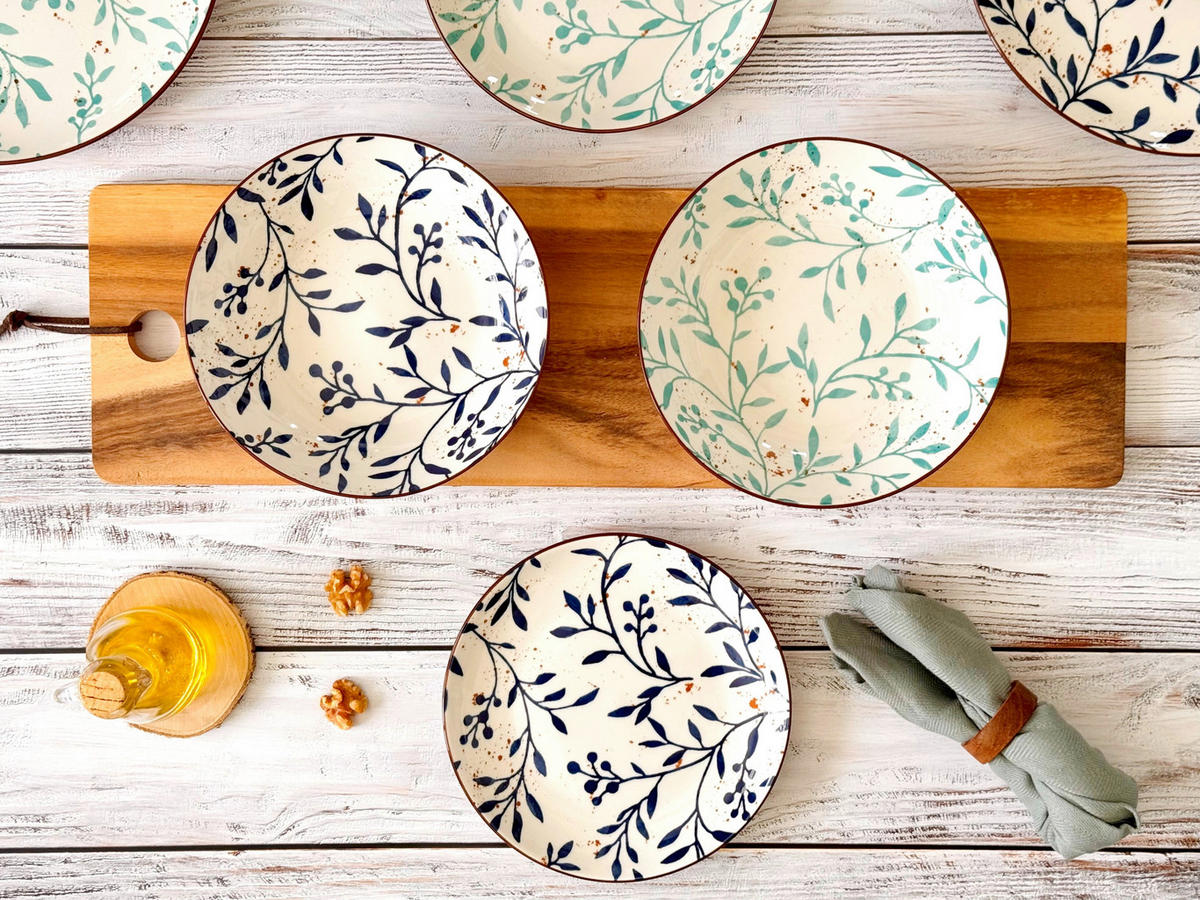 TELLERSET OLIVE 18-teilig  - Türkis/Braun, Basics, Keramik - Mäser