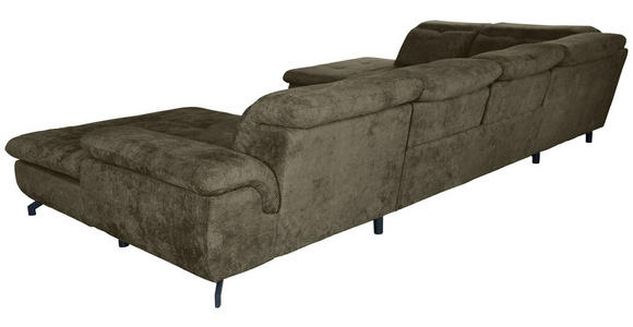 WOHNLANDSCHAFT Olivgrün Struktur - Schwarz/Olivgrün, KONVENTIONELL, Textil/Metall (253/357/188cm) - Carryhome