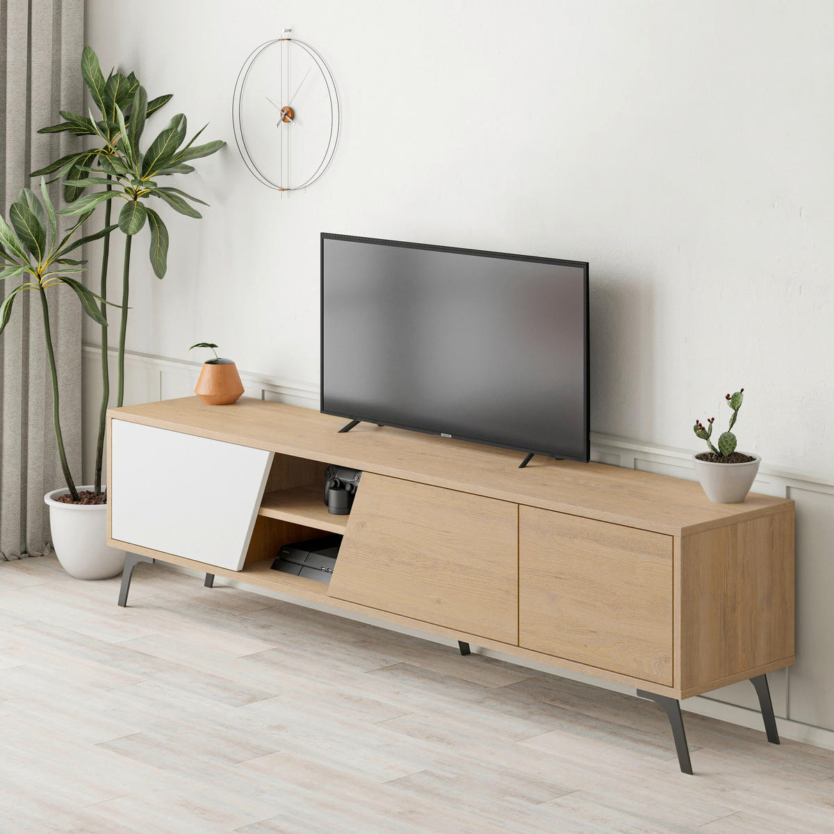 TV-ELEMENT Holzwerkstoff Weiß, Eichefarben  - Eichefarben/Weiß, MODERN, Holzwerkstoff (180/48/35.6cm) - MID.YOU