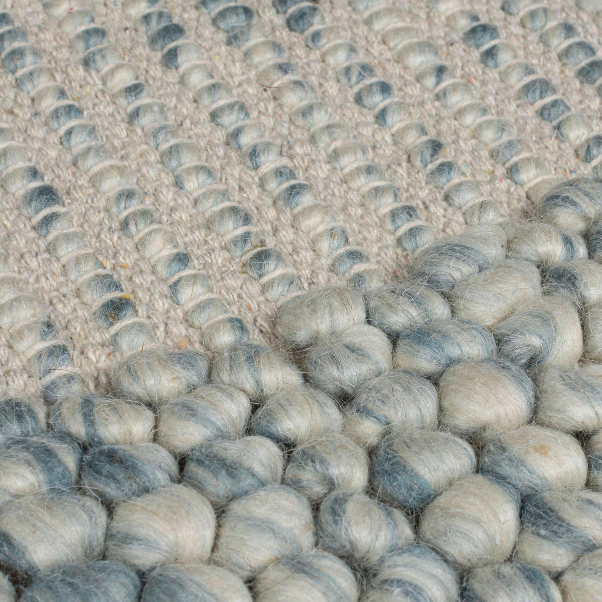 HANDWEBTEPPICH 200/290 cm BOBBLE WOOL BORDER Blau  - Blau, KONVENTIONELL, Textil (200/290cm) - Xora