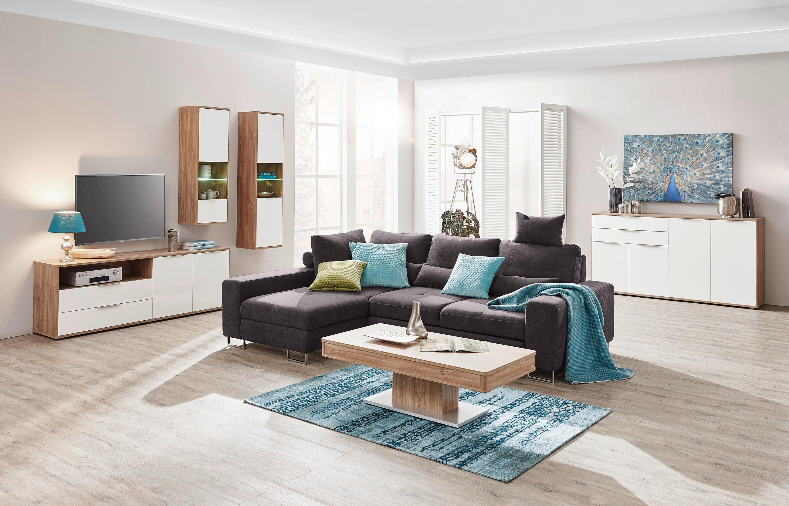 ECKSOFA in Flachgewebe Dunkelbraun  - Dunkelbraun, Design, Textil/Metall (188/260cm) - Hom`in