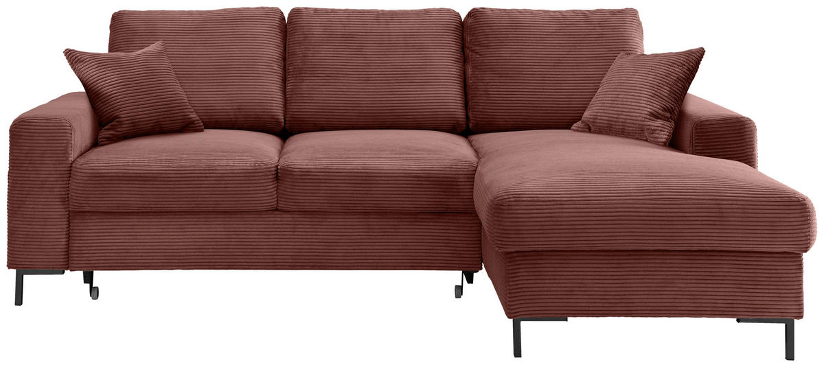 ECKSCHLAFSOFA in Cord Koralle  - Koralle/Schwarz, KONVENTIONELL, Textil/Metall (237/143cm) - Livetastic