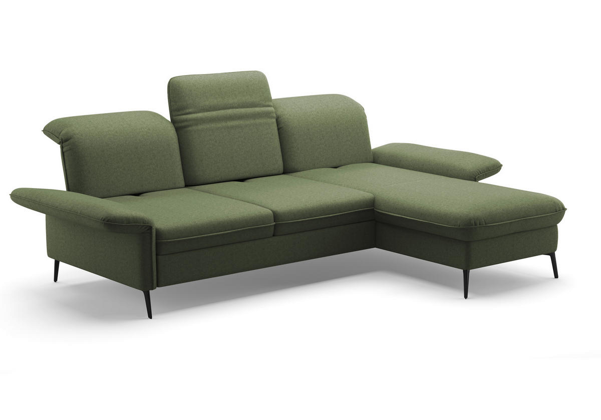ECKSOFA in Flachgewebe Olivgrün  - Schwarz/Olivgrün, Konventionell, Textil/Metall (264/198cm) - Sit & More