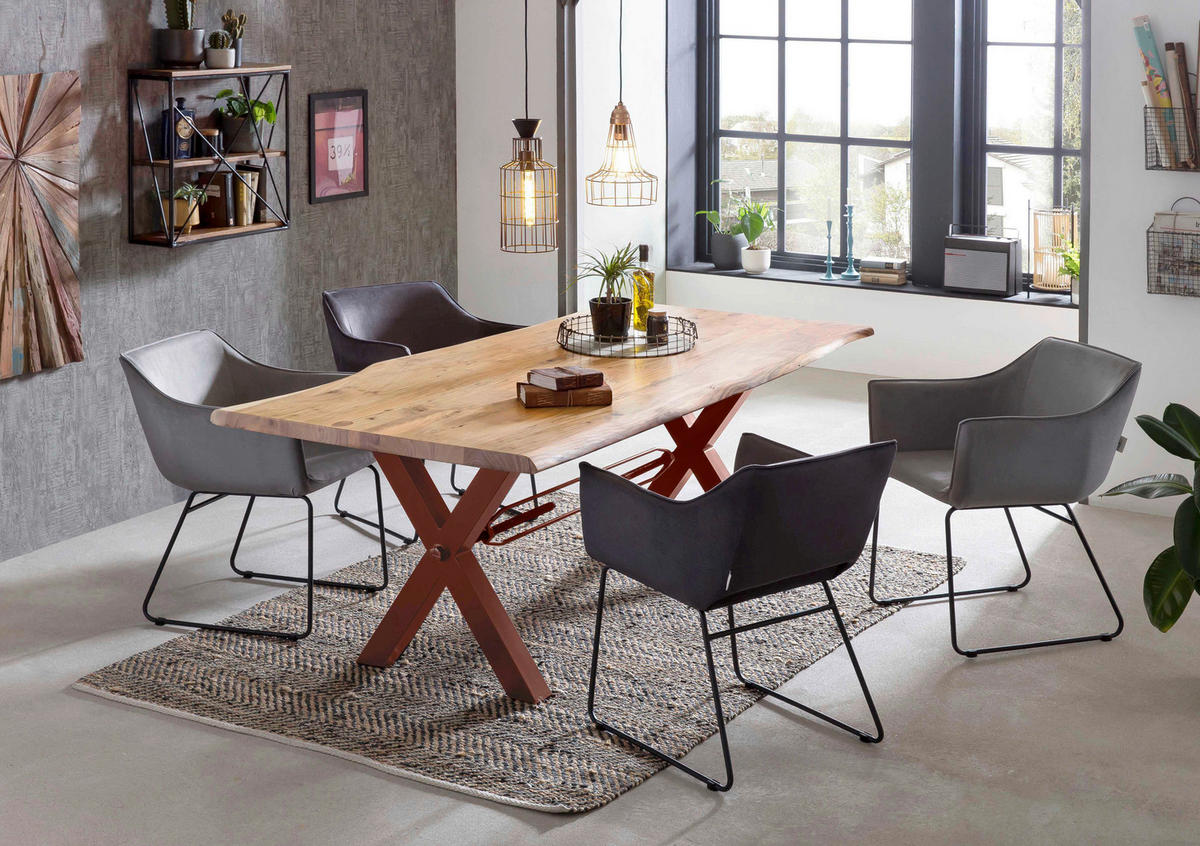 ESSTISCH 220/100/78 cm Echtholz  Holz, Metall rechteckig Braun, Naturfarben  - Braun/Naturfarben, MODERN, Holz/Metall (220/100/78cm) - MID.YOU