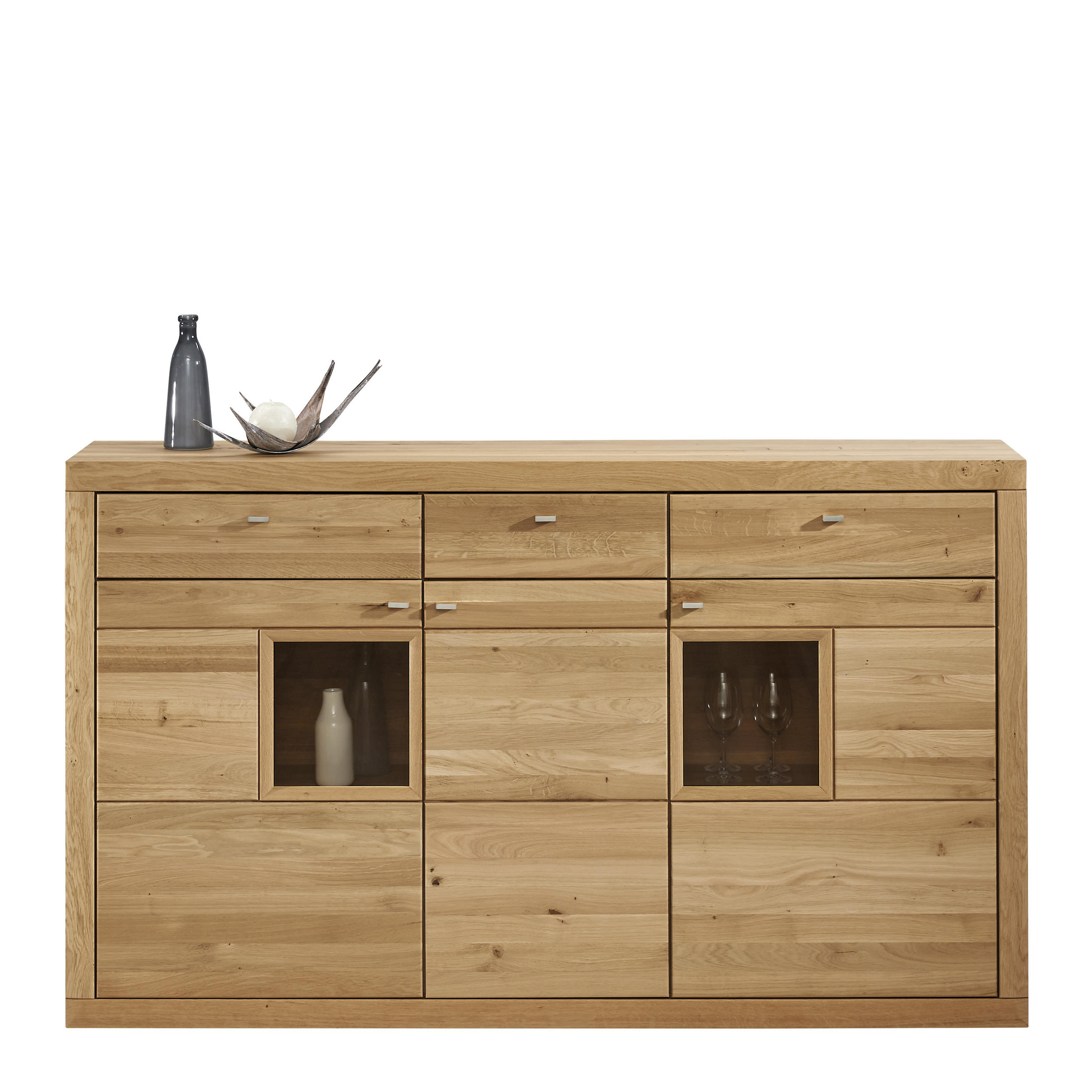 HIGHBOARD Segrino  in 188,2/111,6/42,1 cm  - Edelstahlfarben/Eichefarben, Natur, Glas/Holz (188,2/111,6/42,1cm) - Vacu Vin
