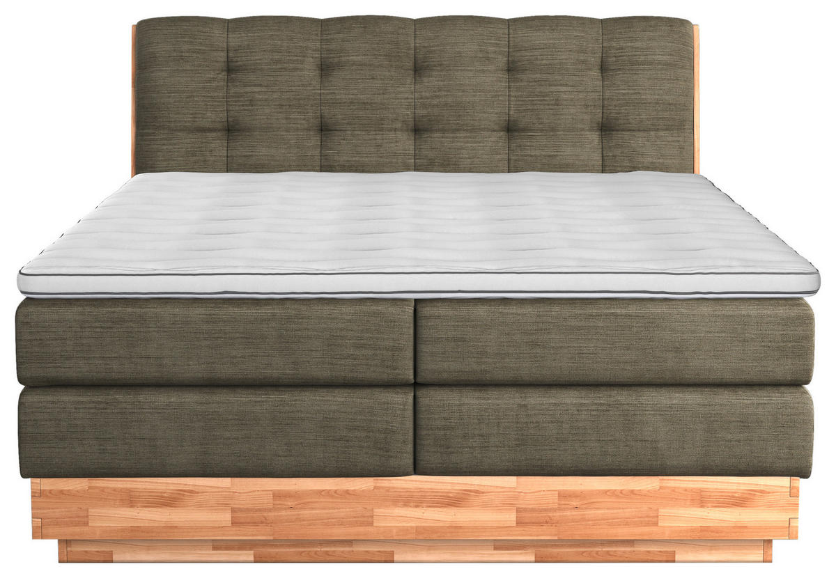 BOXSPRING-ÁGY 180/200 cm  zöld  - fekete/zöld, Natur, textil/fa (180/200cm)