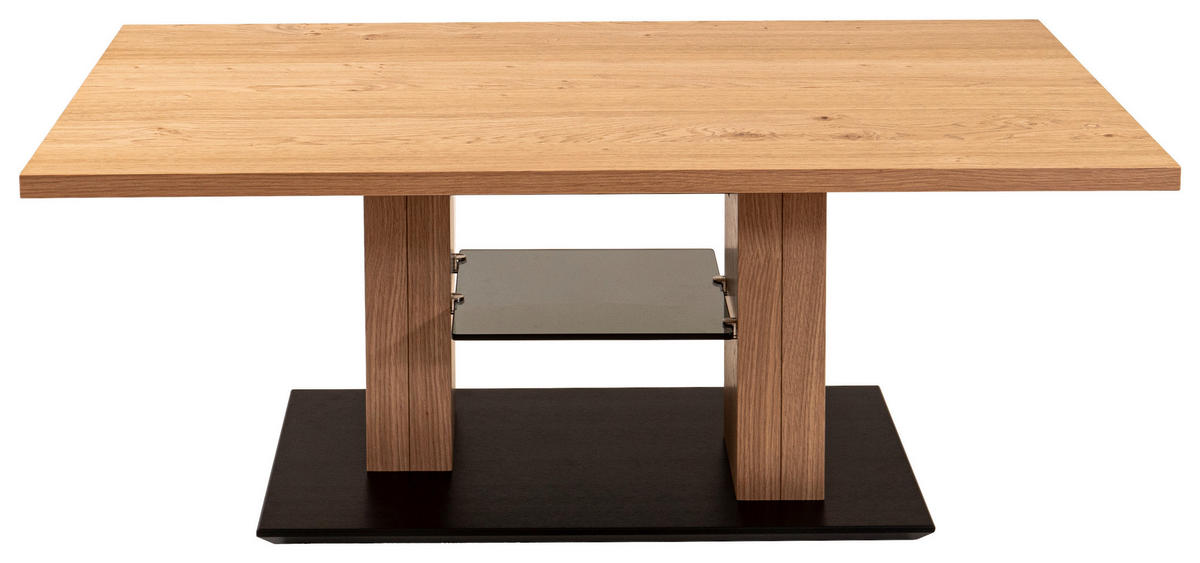 COUCHTISCH in Holz, Glas, Holzwerkstoff 110/65/47(66) cm  - Eichefarben/Schwarz, Natur, Glas/Holz (110/65/47(66)cm) - Venda