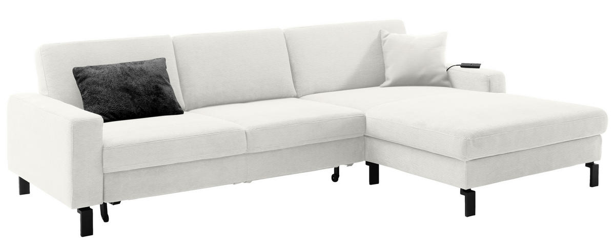 ECKSOFA in Cord Weiss  - Weiss/Schwarz, Design, Textil/Metall (298/185cm) - Pure Home Lifestyle