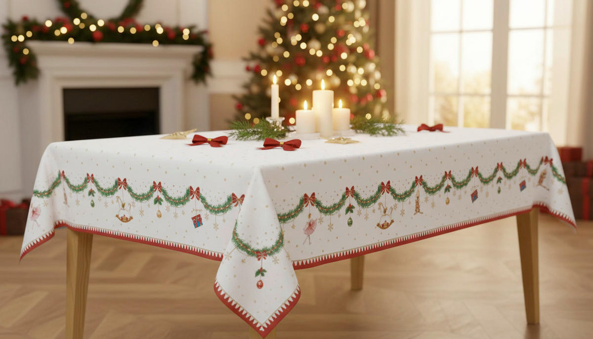 TISCHDECKE Magie de Noel 180/145 cm  - Smaragdgrün/Rot, Basics, Textil (180/145cm) - POZZI AND EASY LIFE