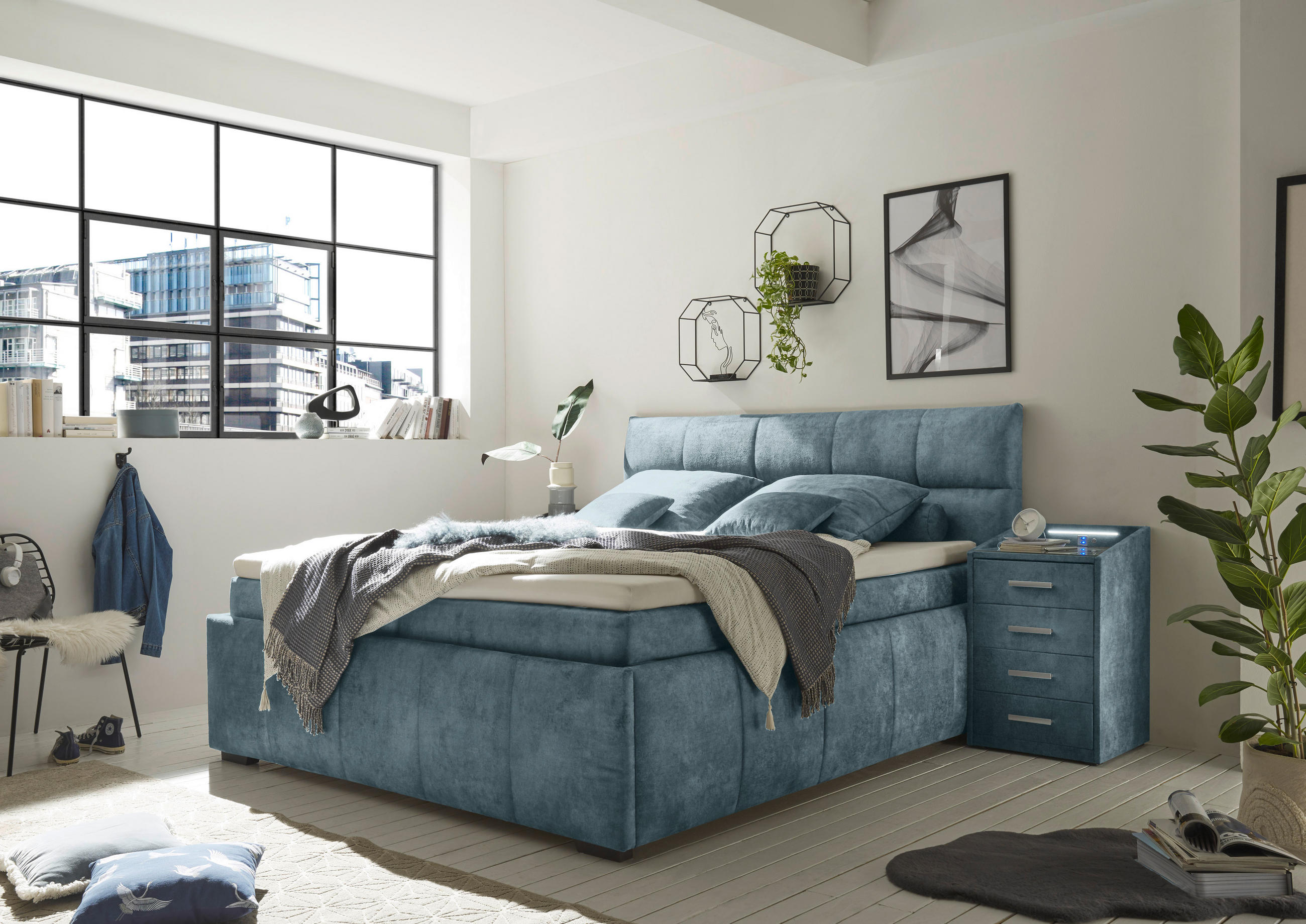 BOXBETT 180/200 cm  in Blau  - Blau/Schwarz, Konventionell, Kunststoff/Textil (180/200cm) - Modante