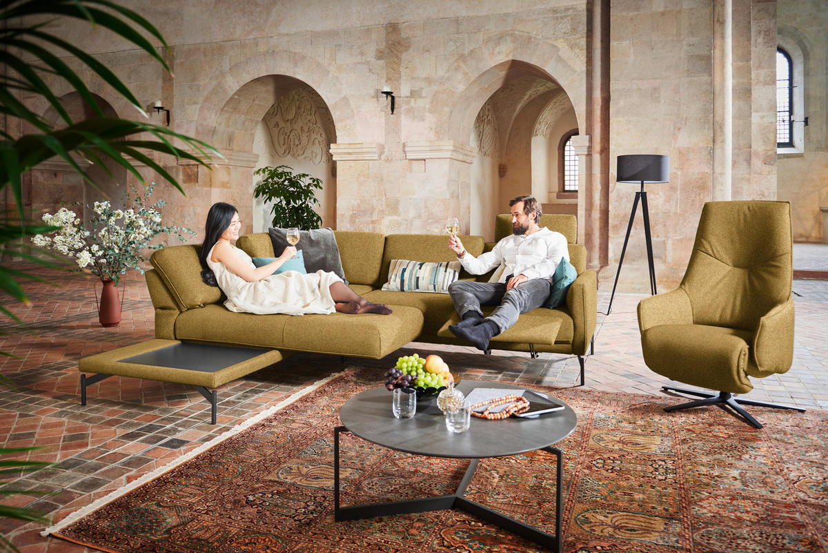 ECKSOFA in Flachgewebe, Struktur Gelb, Grün  - Anthrazit/Gelb, Design, Textil/Metall (230/254cm) - Johann Jakob