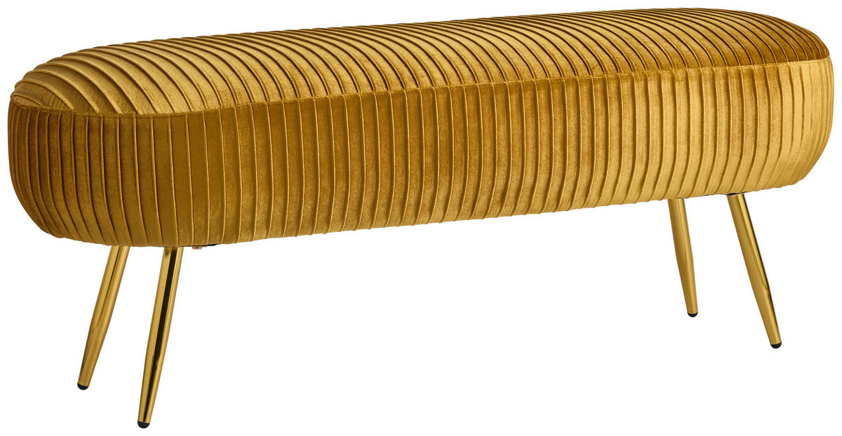 TABURETOVÁ LAVICE, kov, textil, kompozitní dřevo, 120/47/40 cm - barvy zlata/žlutá, Design, kov/kompozitní dřevo (120/47/40cm) - MID.YOU