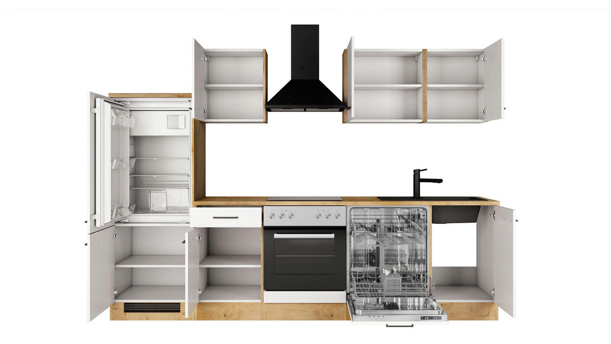 KÜCHENBLOCK 280 cm  in Eichefarben, Magnolie  - Eichefarben/Magnolie, Trend, Holzwerkstoff/Metall (280cm) - FlexWell