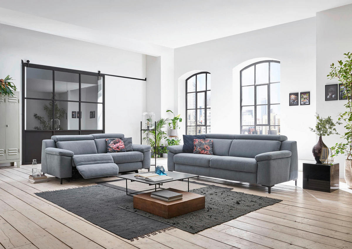 2,5-SITZER Chenille Pastellblau  - Pastellblau/Schwarz, Design, Textil/Metall (188/104/104cm) - Valdera