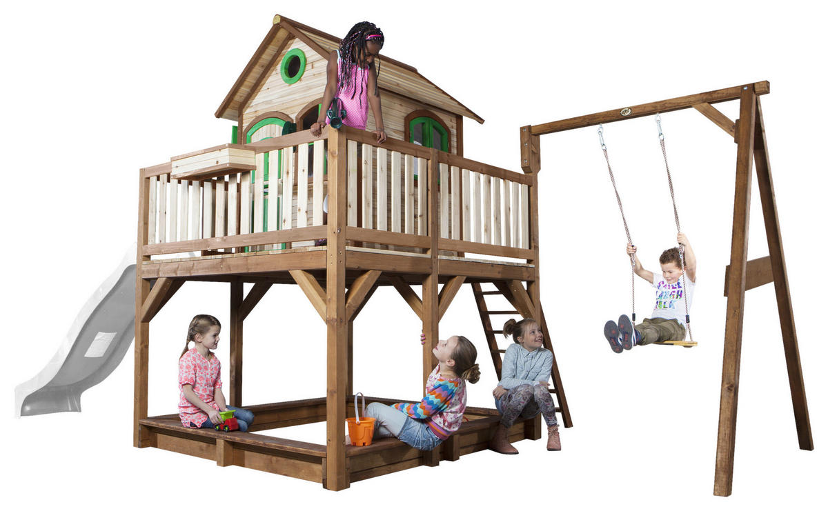 SPIELTURM 541/291/277 cm  - Braun/Weiß, KONVENTIONELL, Holz/Kunststoff (541/291/277cm) - Ambia Garden