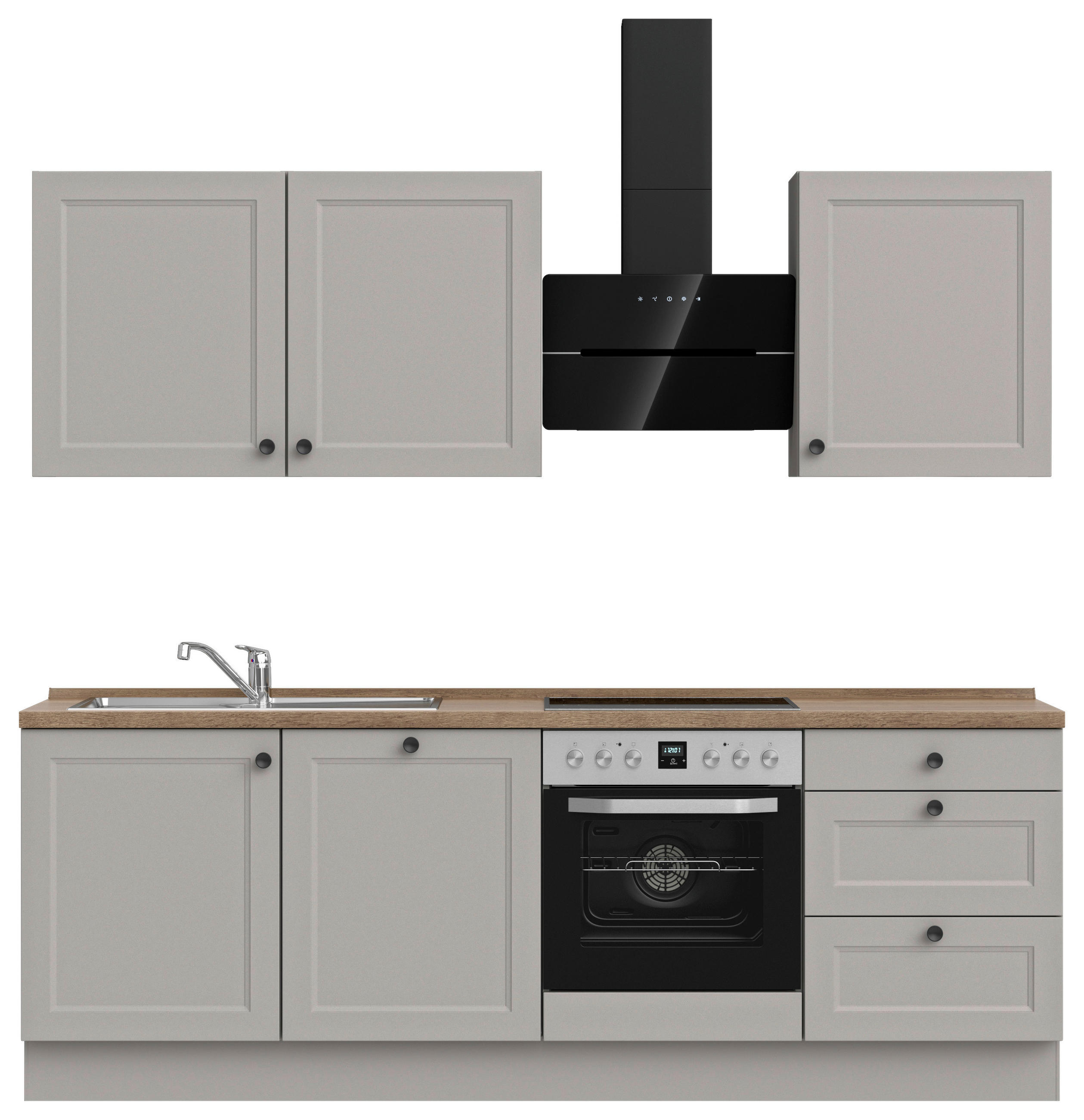 KÜCHENLEERBLOCK 240 cm   in Grau, Eichefarben  - Eichefarben/Schwarz, MODERN, Holzwerkstoff/Metall (240cm) - Nobilia