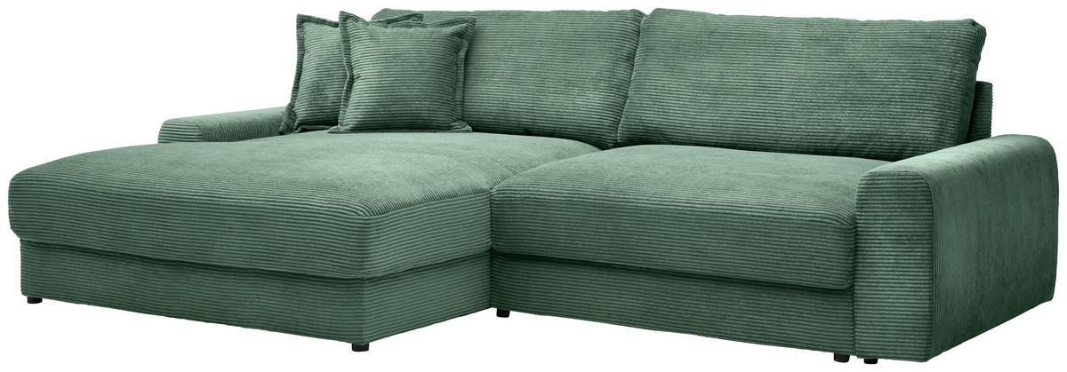 ECKSOFA in Cord Dunkelgrün  180/300 cm  - Dunkelgrün/Schwarz, MODERN, Kunststoff/Textil (180/300cm) - Carryhome