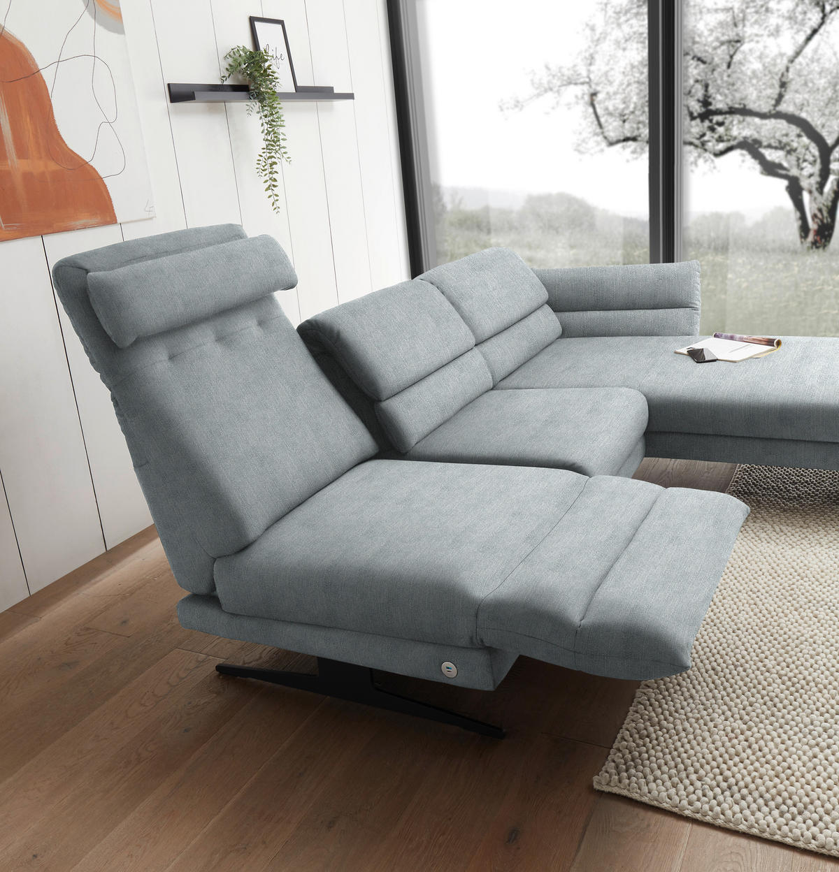ECKSOFA in Flachgewebe Hellblau  - Schwarz/Hellblau, Design, Textil/Metall (279-327/176-217cm) - Dieter Knoll