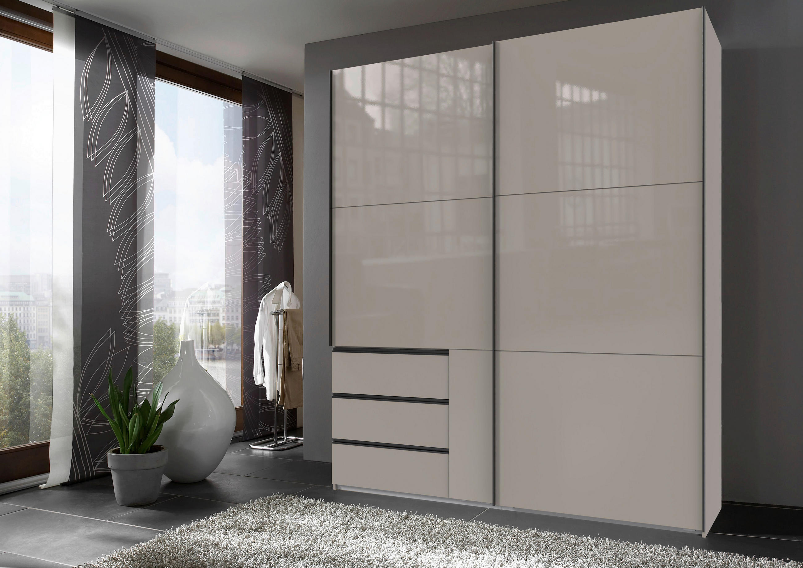 SCHWEBETÜRENSCHRANK in Sahara  - Schwarz/Sahara, Konventionell, Glas/Holzwerkstoff (200/236/65cm) - Hom`in