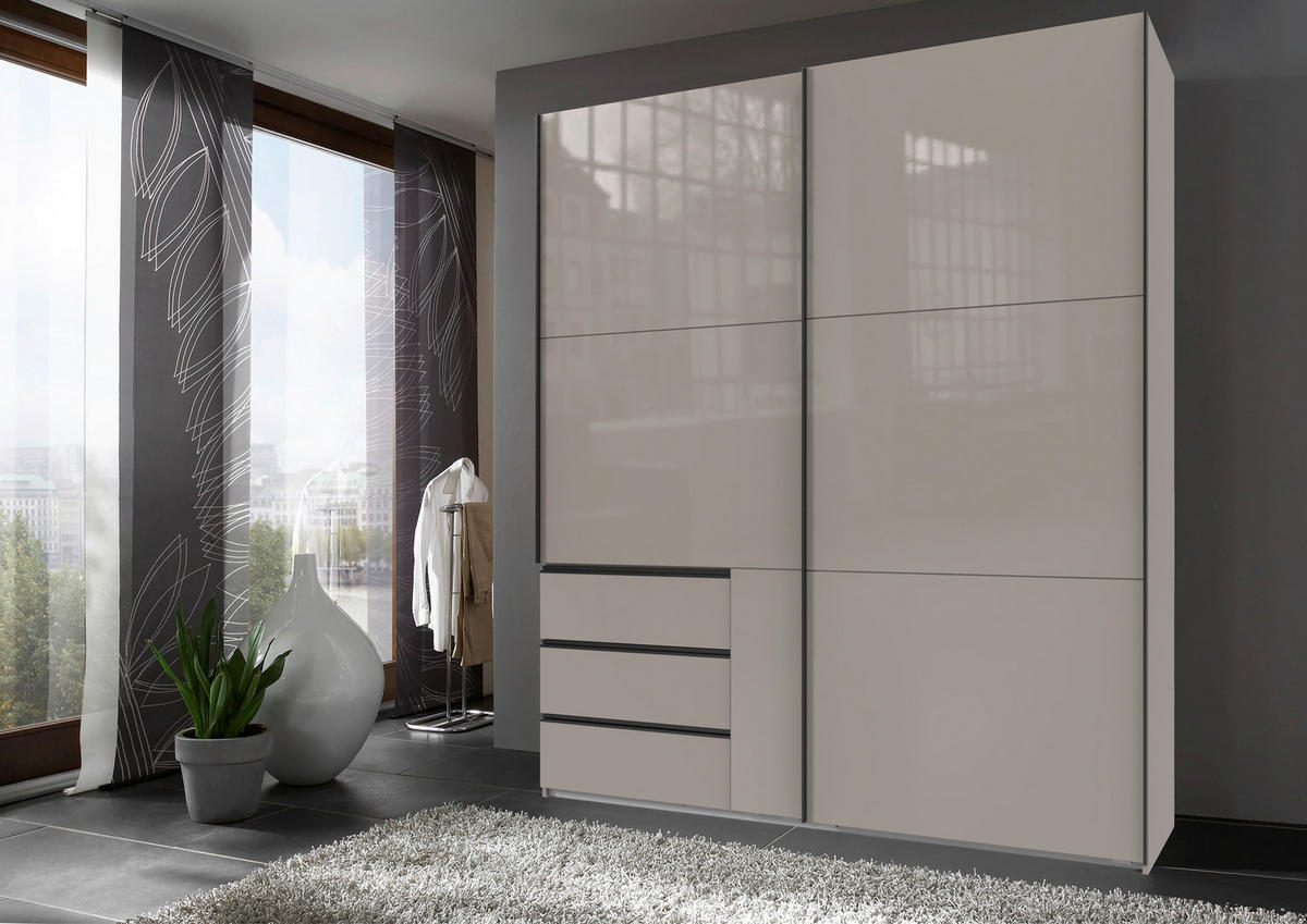 SCHWEBETÜRENSCHRANK in Sahara  - Schwarz/Sahara, Konventionell, Glas/Holzwerkstoff (200/236/65cm) - Hom`in