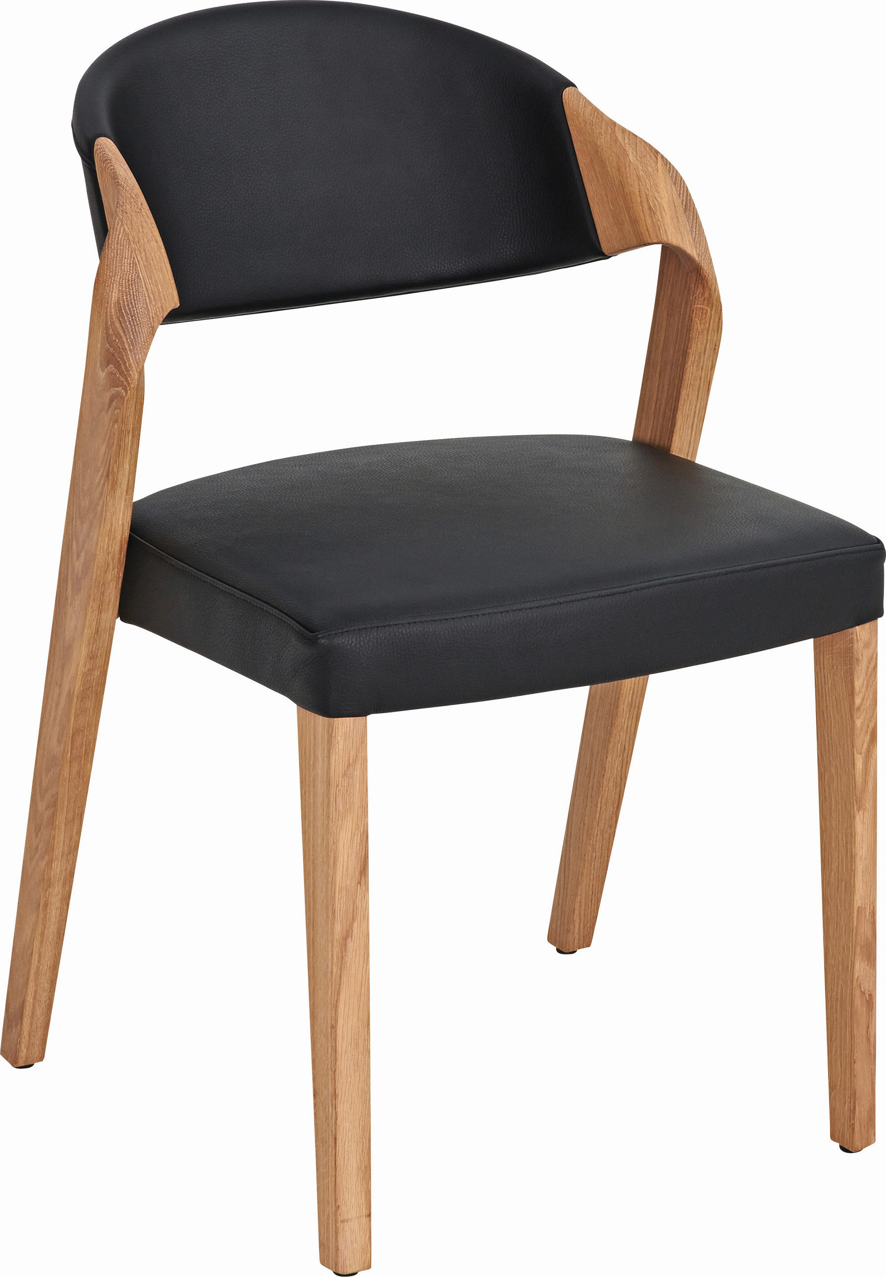 STUHL Echtleder Schwarz, Eichefarben Altholz, Eiche massiv  - Eichefarben/Buchefarben, Natur, Leder/Holz (53/82/57cm) - Voglauer