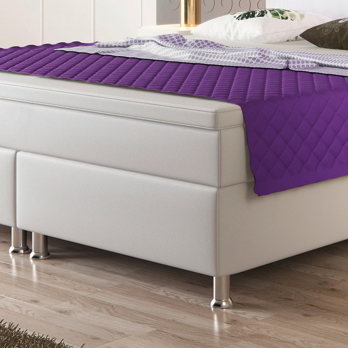 Boxspringbett mit Topper &  in Weiß  - Silberfarben/Weiß, KONVENTIONELL, Leder/Textil (180/115/210cm) - MID.YOU