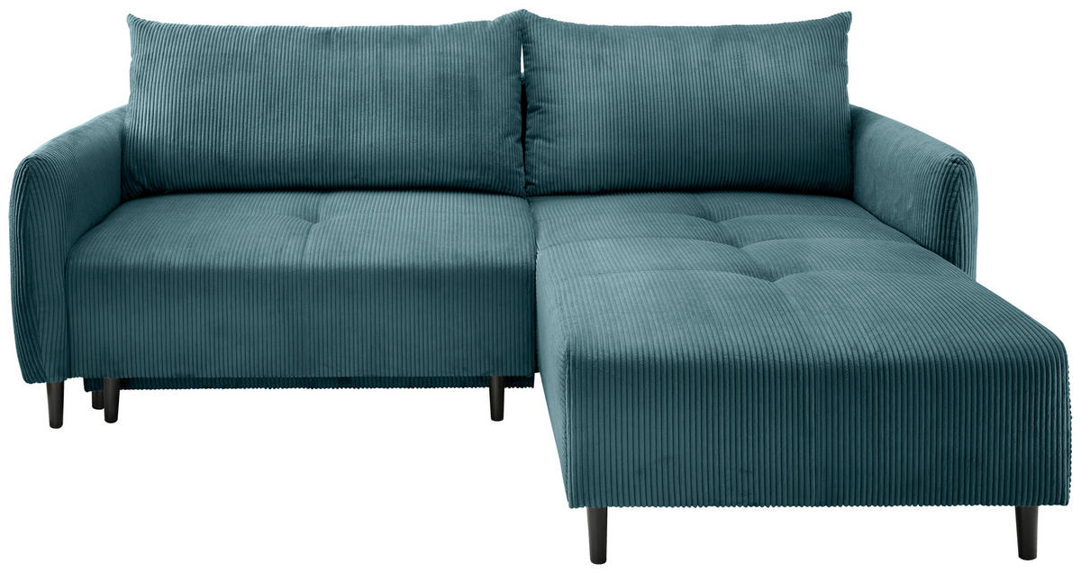 ECKSCHLAFSOFA Cord Petrol  - Petrol/Schwarz, Basics, Holz/Textil (238/174cm) - Livetastic