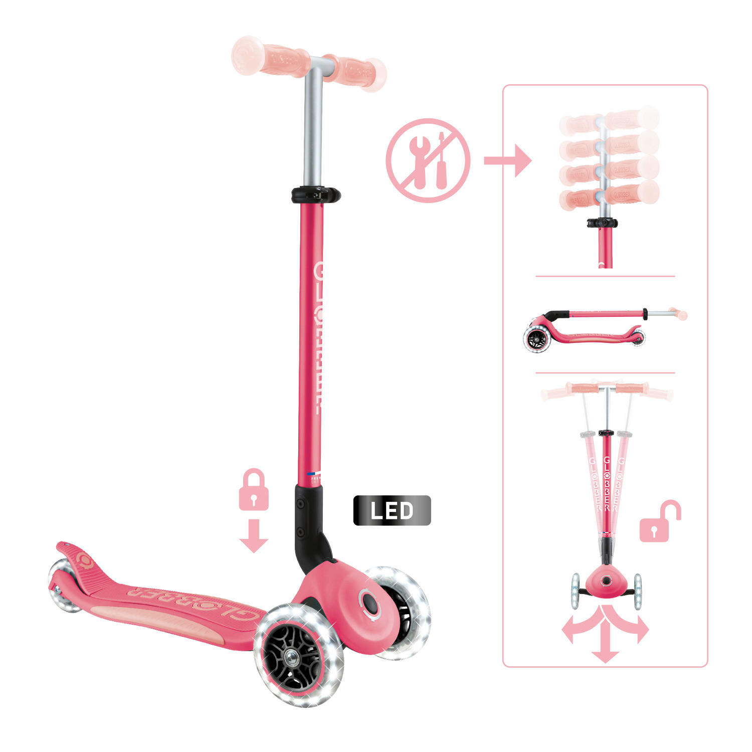 KINDERSCOOTER  - Rosa, Basics, Kunststoff (57,5/28/82.5cm) - GLOBBER