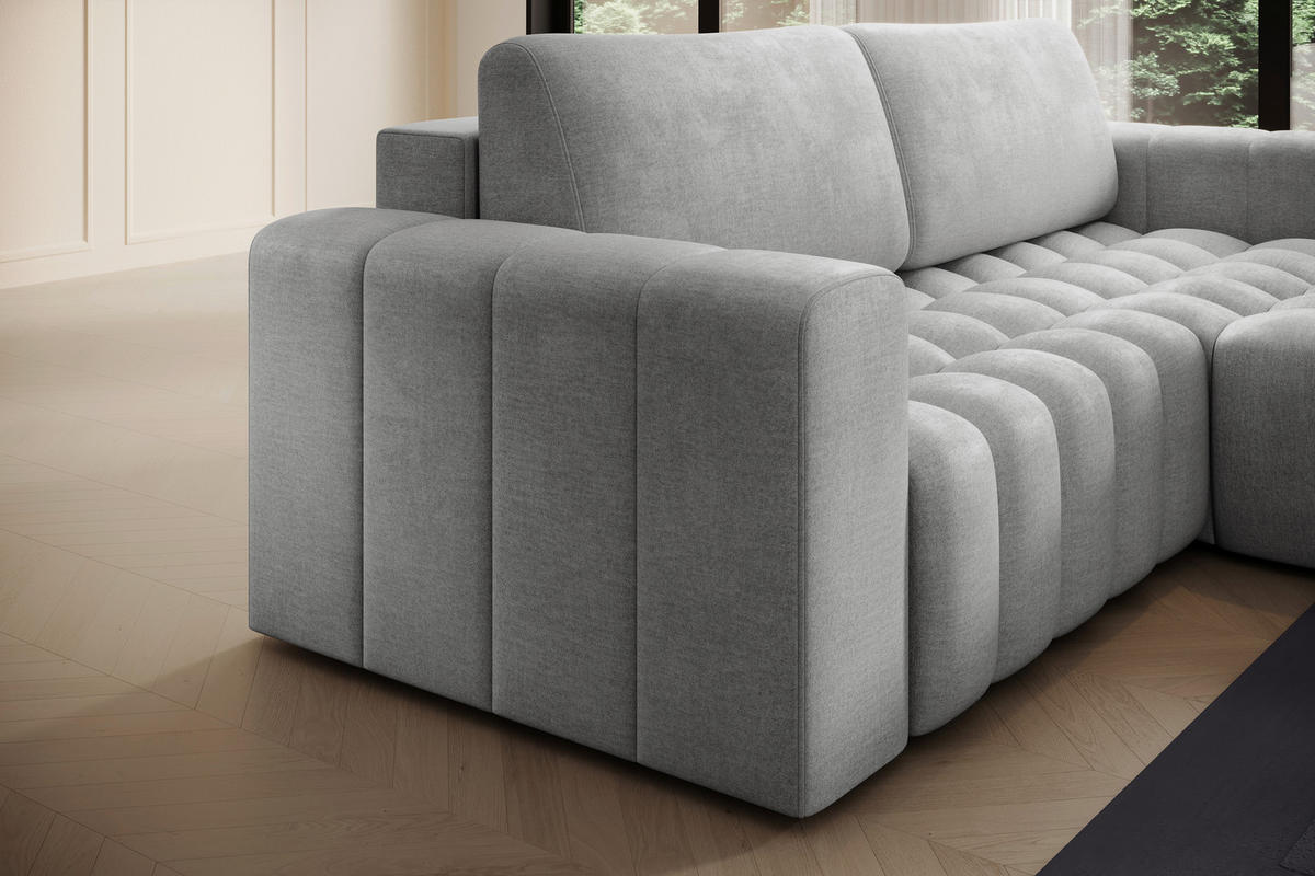 ECKSOFA BONETT in Samt Hellgrau  250/175 cm  - Hellgrau/Schwarz, Design, Kunststoff/Textil (250/175cm) - MID.YOU