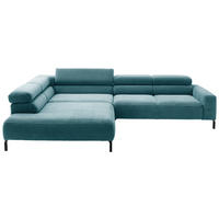 ECKSOFA inkl. Funktion in Cord Petrol  - Petrol/Schwarz, Modern, Textil/Metall (219/309cm) - Pure Home Lifestyle