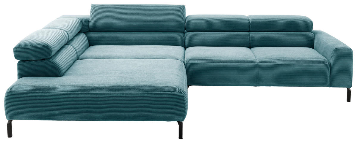 ECKSOFA inkl. Funktion in Cord Petrol  - Petrol/Schwarz, Modern, Textil/Metall (219/309cm) - Pure Home Lifestyle