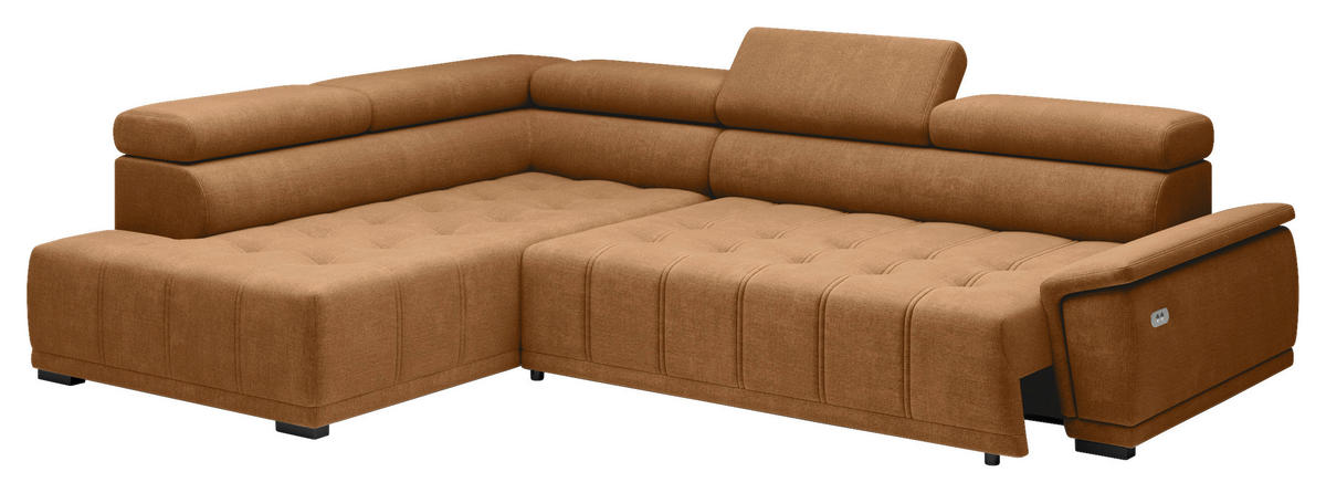 HÖRNSOFFA i chenille, vävt tyg rostfärgad  - svart/rostfärgad, Modern, textil/plast (206/283cm) - MID.YOU